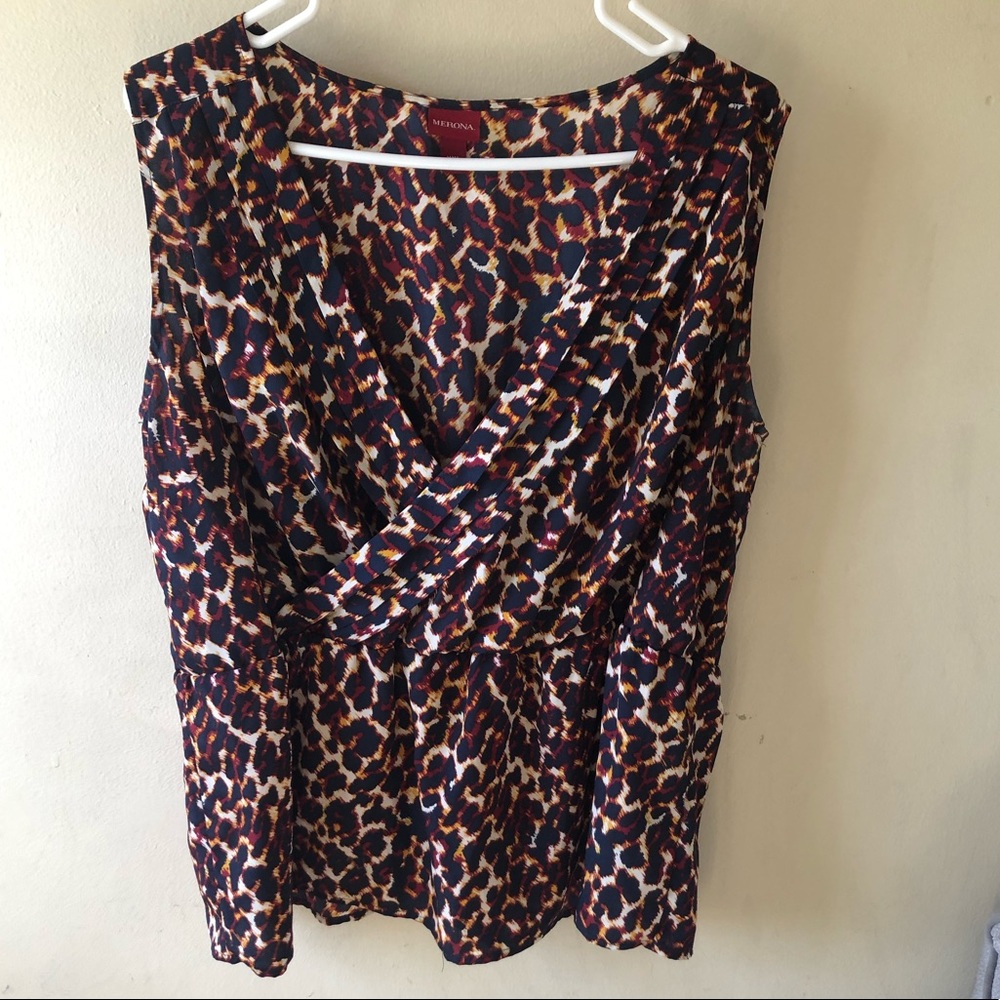 V neck sleeveless Leopard pattern blouse! XXL